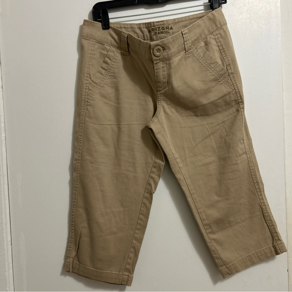 Arizona Jean Co Cropped Pants Tan Sz 7 EUC 97%Cotton 3% Spandex Stylish& comfort
